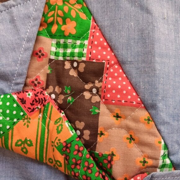 8 Vintage 1970's GIRLS Shirt QUILT TOP PRINT CHAMBRAY DENIM HIPPY Top NEW NWOT - Picture 4 of 6